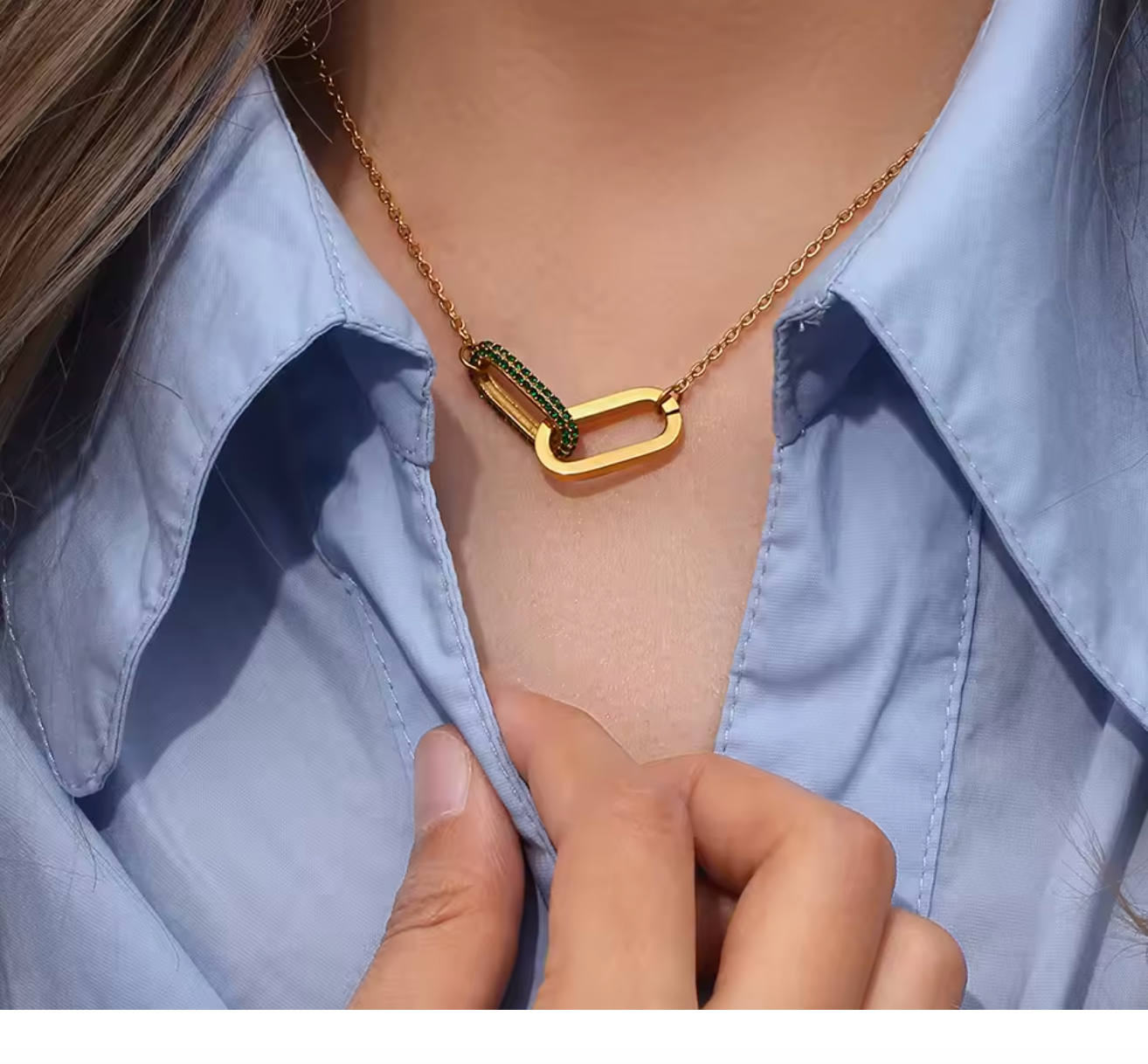 Gold Paperclip Link Necklace with Micro-Set Rhinestones